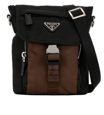 Re-Nylon Mini Messenger, &pound;695, Handbags, Black/Brown, Nylon, Front view